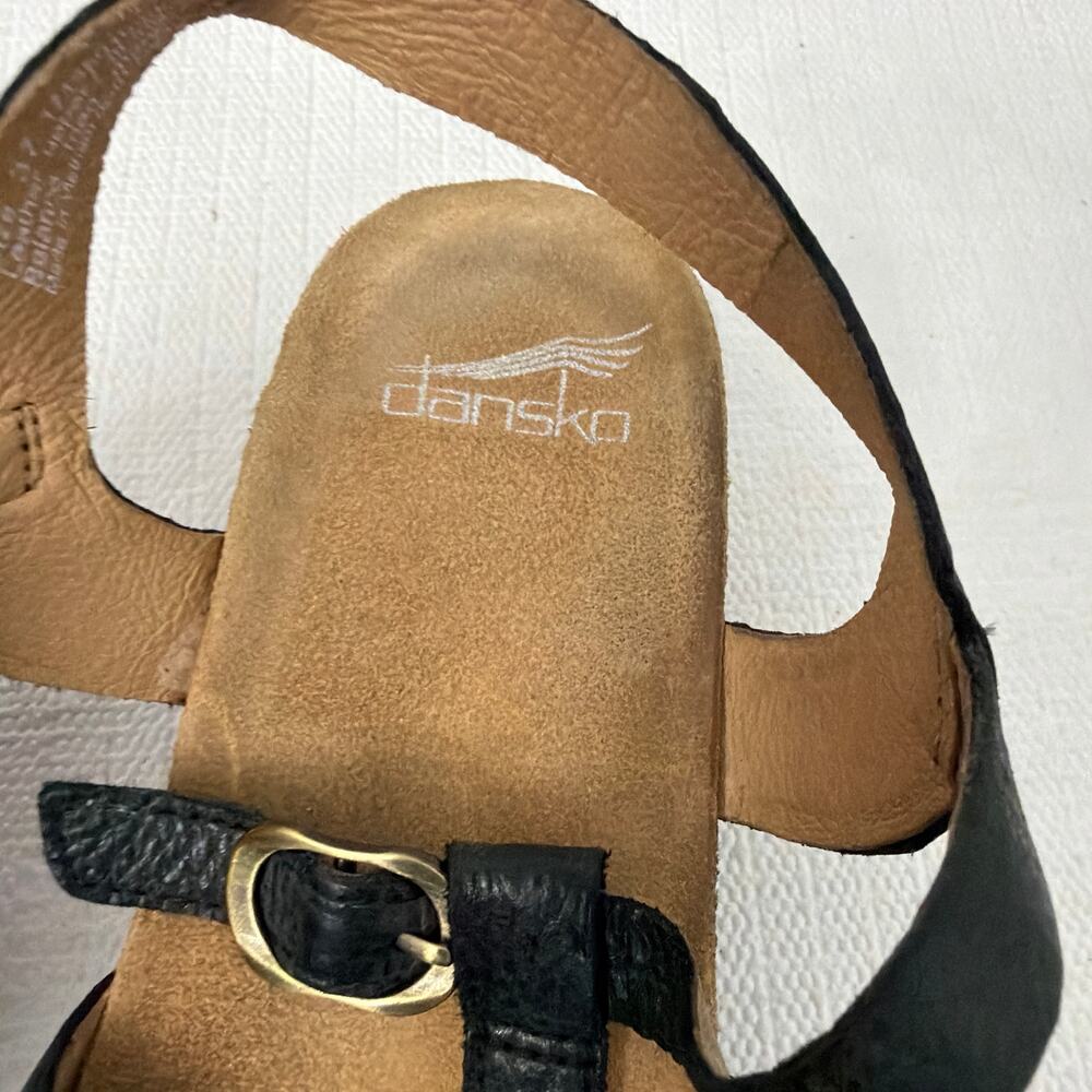 Dansko Sandals Womens Size 7 Tinley Wedge Black Leather Strappy Slingback 37 - Picture 7 of 11